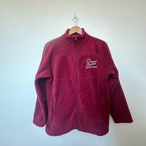 Vintage Fleece Sweater Northern Getaway Fleece Burgundy Cozy New Brunswick - Picture 2 of 14